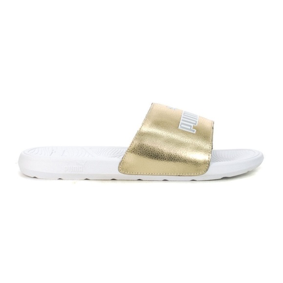 Puma Cool Cat 2.0 gold silver and white slides NWT size 11 - Picture 2 of 6